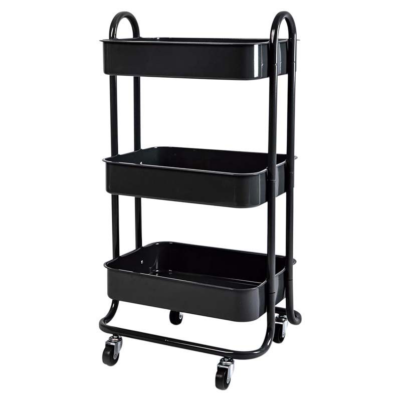 CARRITO ACERO, 3 NIVELES, 84X45X34CM, 44LB X NIVEL, NEGRO