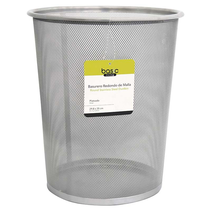 BASURERO REDONDO MALLA 35.5X30X30CM, ACERO
