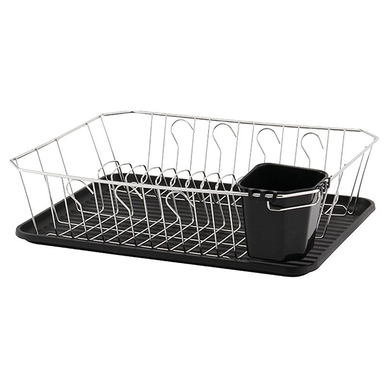 ESCURRIDOR DE PLATO CROMADO CON BANDEJA COLOR NEGRO