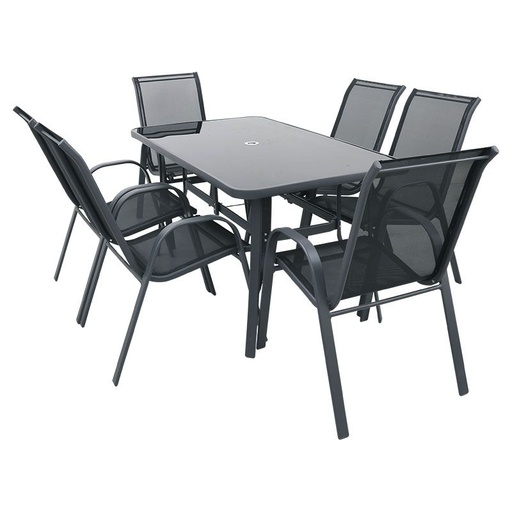 [627121] MESA Y 6 SILLAS PARA JARDIN SET 7 PIEZAS