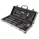 SET CHURRASQUERO 5 PIEZAS ACERO INOXIDABLE, CAJA DE ALUMINIO