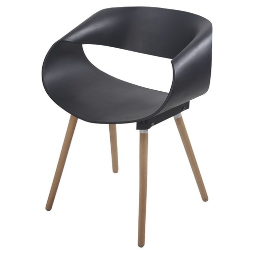 [920135] SILLA OVALADA NEGRA CON PATAS DE MADERA 55X62X74CM