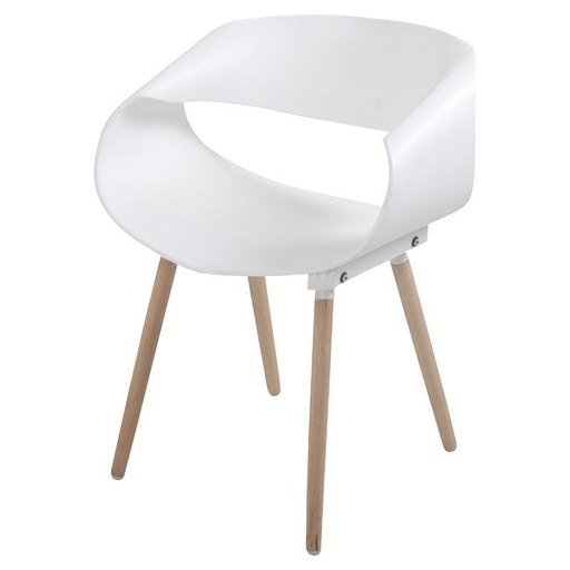 [920136] SILLA OVALADA BLACA CON PATAS DE MADERA 55X62X74CM