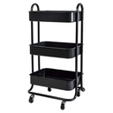 CARRITO ACERO, 3 NIVELES, 84X45X34CM, 44LB X NIVEL, NEGRO